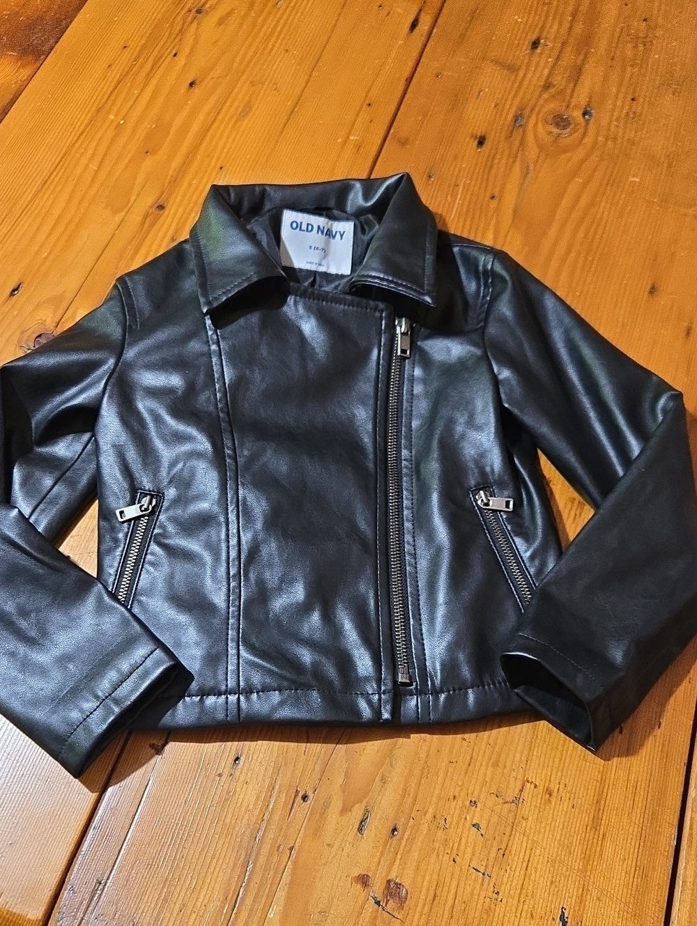 Old Navy Black Faux Leather Asymmetrical Zip Jacket Sz S